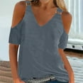 thumbnail image 2 of Womens Tops,Tbopshirt Summer Tops for Women,Plus Size T Shirts,Women T- Shirt Cold Shoulder Pullover Blouse V-Neck Solid Tops,Short Sleeve Blouses, 2 of 5