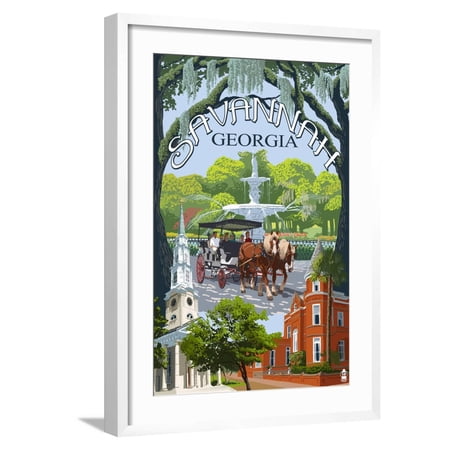 Art.com Savannah, Georgia Town Views Art Print by Lantern Press, White Frame Wall Art, 21" x 29"