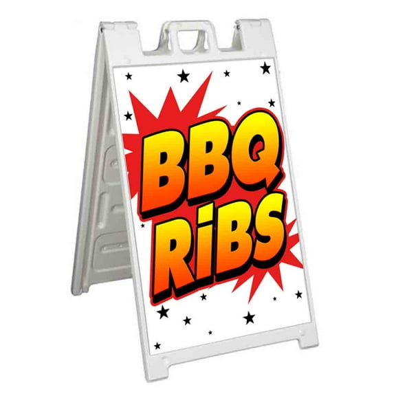 BBQ Ribs (24" X 36") Standard A-Frame Signicade, Includes Decal Applied To Stand