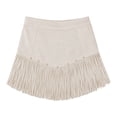 thumbnail image 5 of Unir Women Irregular Cut Long Fringe Faux Suede A Line Mini Skirt High Waist Metal Rivet Western Cowboy Casual Bottom 1PC S-XXL Plus Size Friendly, 5 of 5
