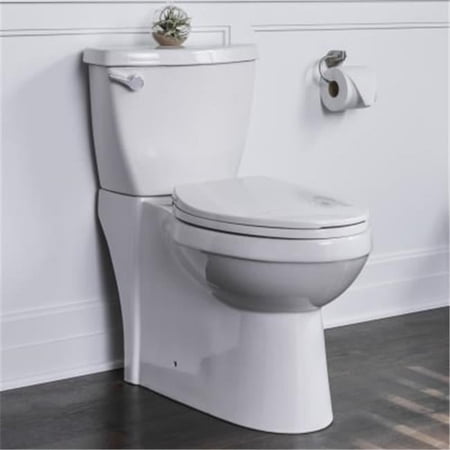 High Efficiency Toilet with Elongated Chair Height Skirted Bowl Soft Close Seat & Wax Ring Kit - 2 Piece