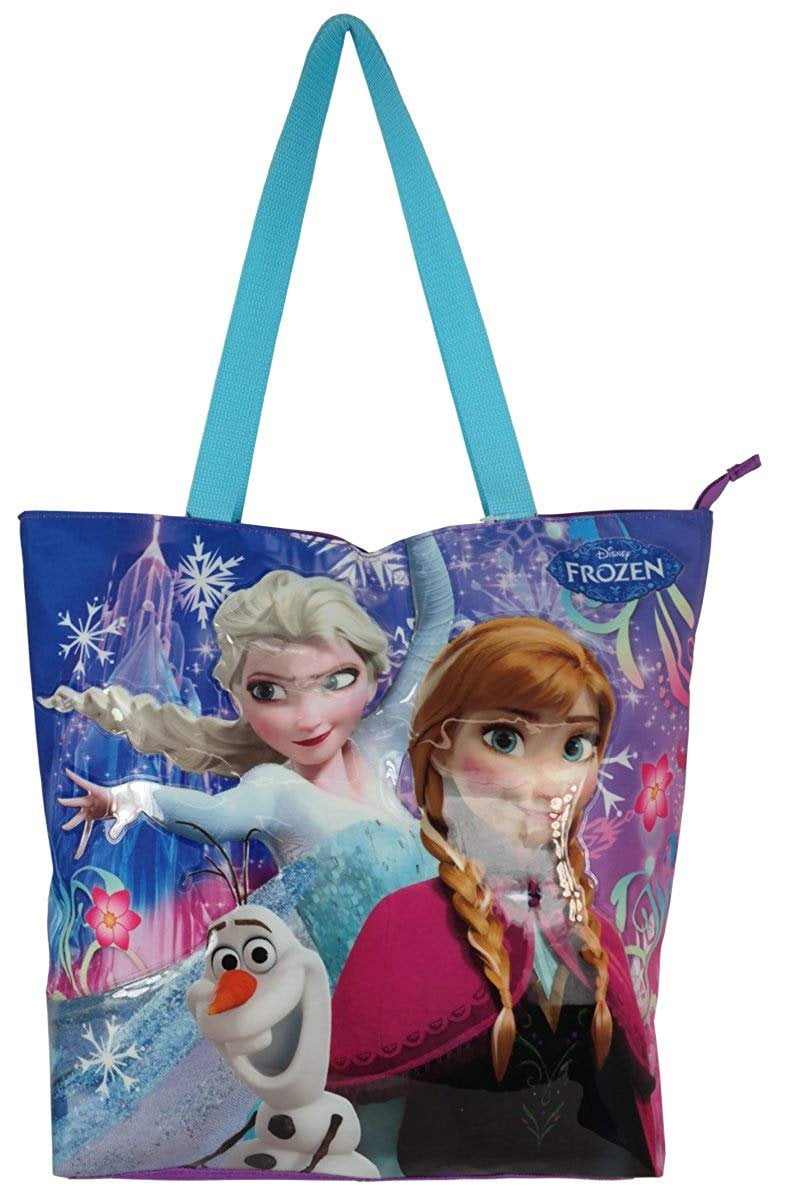 Disney Frozen Children's Shopping Tote Bag Shoulder Bag Blue With Hearts 