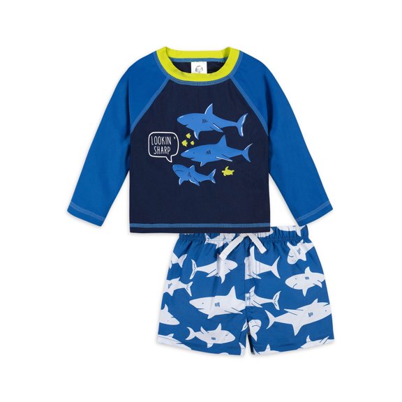 Gerber Baby & Toddler Boy Rashguard & Swim Trunks Set with UPF 50 , 2-Piece (0/3M - 5T)