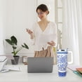 thumbnail image 3 of Blue and White Porcelain Coffee Mugs 40 OZ Tumbler with Handle and Straw Lid Leak Proof - Blue and White Travel Tumbler Insulated for Hot Cold Ice - Birthday Gifts for Women Stainless Steel Cup, 3 of 5