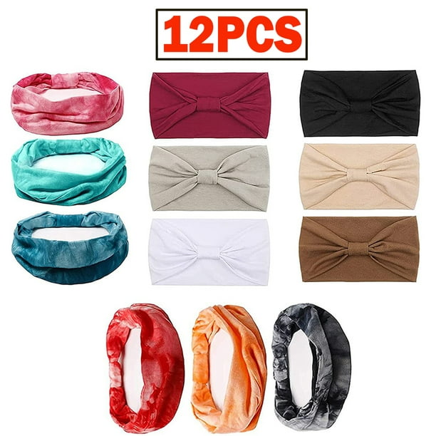Dicasser 12PCS Boho Headbands Wide Knot Hairbands Elastic Turban Thick Head  Wrap Stretch Fabric Cotton Head Bands Fashion Hair Accessories for Women  Girls 