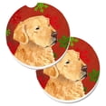 thumbnail image 1 of Golden Retriever Rouge & Vert Flocon de Neige Vacances Noël Ensemble de 2 Porte-Gobelet Voiture Coaster, 1 of 1
