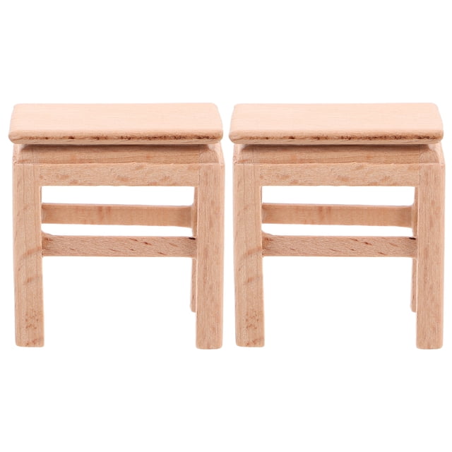 Miangastore 2 Pcs Miniature Wooden Stool Model for Dollhouse Furniture Tiny Chair Prop for Mini House Layout Small Wood Stool Miniature Furniture Decor