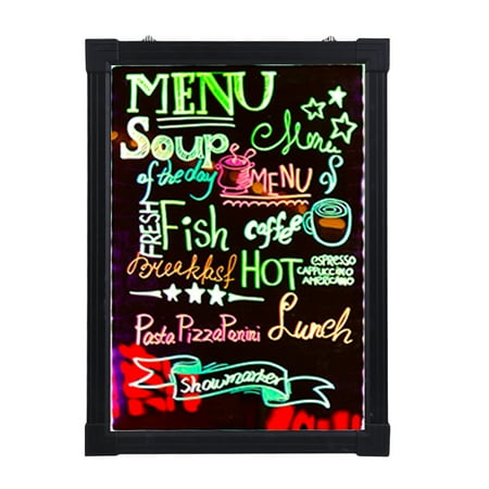 LED Drawing Painting Board - 24" x 16" Erasable Non Porous Glass Surface with 3 Fluorescent Window Markers-Best for Chalkboard Blackboard Whiteboard Bulletin/Letter/Spelling/Display/Menu Board