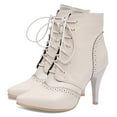 thumbnail image 7 of Stiletto High Heel Dress Combat Boots for Women Leather Lace up Pointed Toe Winter Fall Short Ankle Booties, 7 of 7