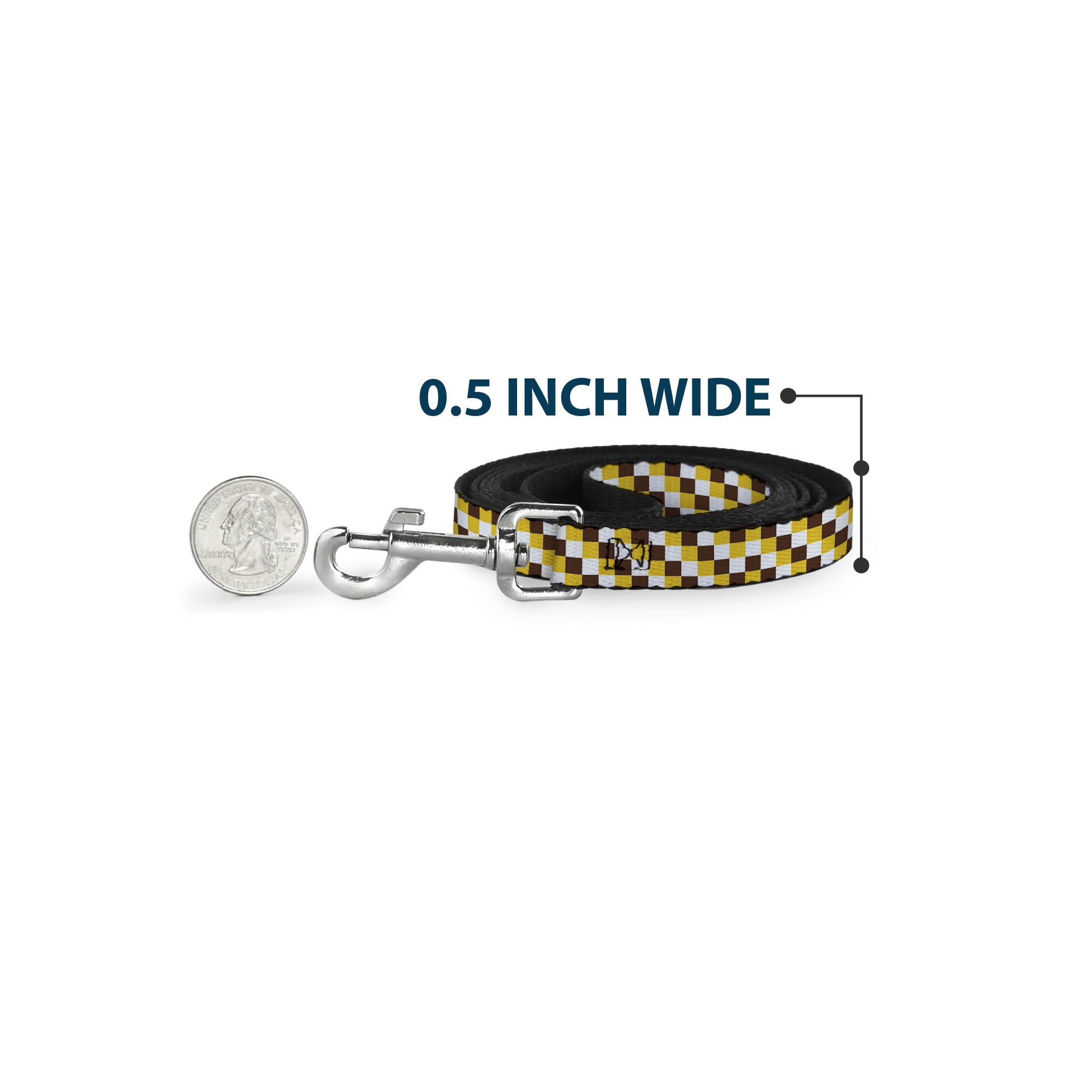 Buckle-Down Pet Leash, Dog Leash, Checker White Gold Brown, 6 Feet Long 1.0 Inch Wide