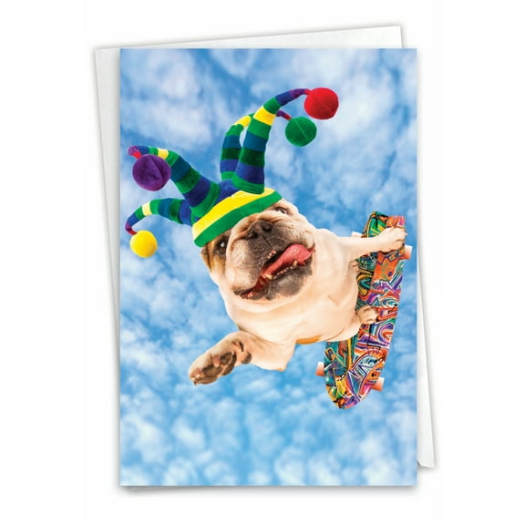 1 Funny Birthday Card with Envelope - Dog Skateboarder C3215BDG