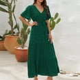 thumbnail image 2 of IROINNID Wedding Guest Dresses for Women Evening Night Party Dress Summer Short-sleeved V-neck High-waistband Bohemian Long Short-sleeved Dress Trendy Formal Dress,Green, 2 of 5