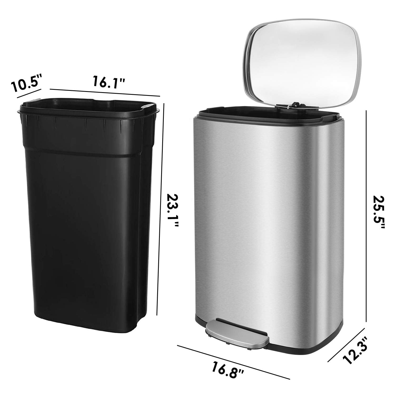 LAZY BUDDY Kitchen Trash Can with Lid, 13.2 gal Stainless Steel Garbage Can with Inner Bucket for Home Office Bathroom