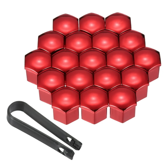 20Pcs 21mm Wheel Lug Nut Cover Bolt Caps Car Tire Nut Cover with Tongs, Red