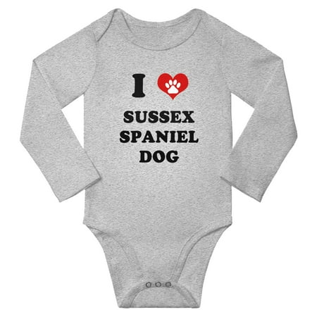 

I Heart Sussex Spaniel Dog Baby Long Rompers Newborn Outfits (Gray 3-6 Months)