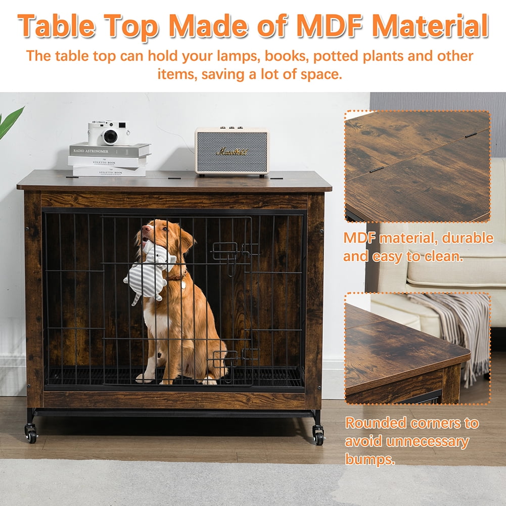 Kadyn 38 inch Wooden Dog House with Double Doors, Dog Crate Furniture, Heavy-Duty Dog Cage End Table with Multi-Purpose Removable Tray, Modern Dog Kennel Indoor for Dogs up to 70lb, Rustic Brown Kadyn 38 inch Wooden Dog House with Double Doors, Dog Crate Furniture, Heavy-Duty Dog Cage End Table with Multi-Purpose Removable Tray, Modern Dog Kennel Indoor for Dogs up to 70lb, Rustic Brown