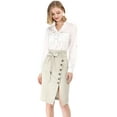 thumbnail image 2 of DARING DIVA Women's Asymmetrical Front Split Belted Midi Pencil Skirt XS Beige, 2 of 6