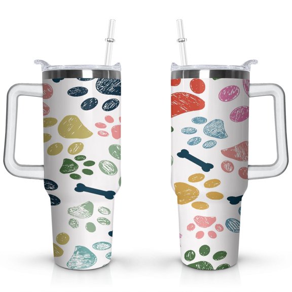 Cute Canine Design 40oz Water Bottle - BPA Free Dog Lovers Tumbler with Handle & Straw - Gift for Women Coffee Mug