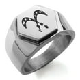 thumbnail image 1 of Stainless Steel Ancient Tribal Courage Rune Engraved Hexagon Crest Flat Top Biker Style Polished Ring, 1 of 1