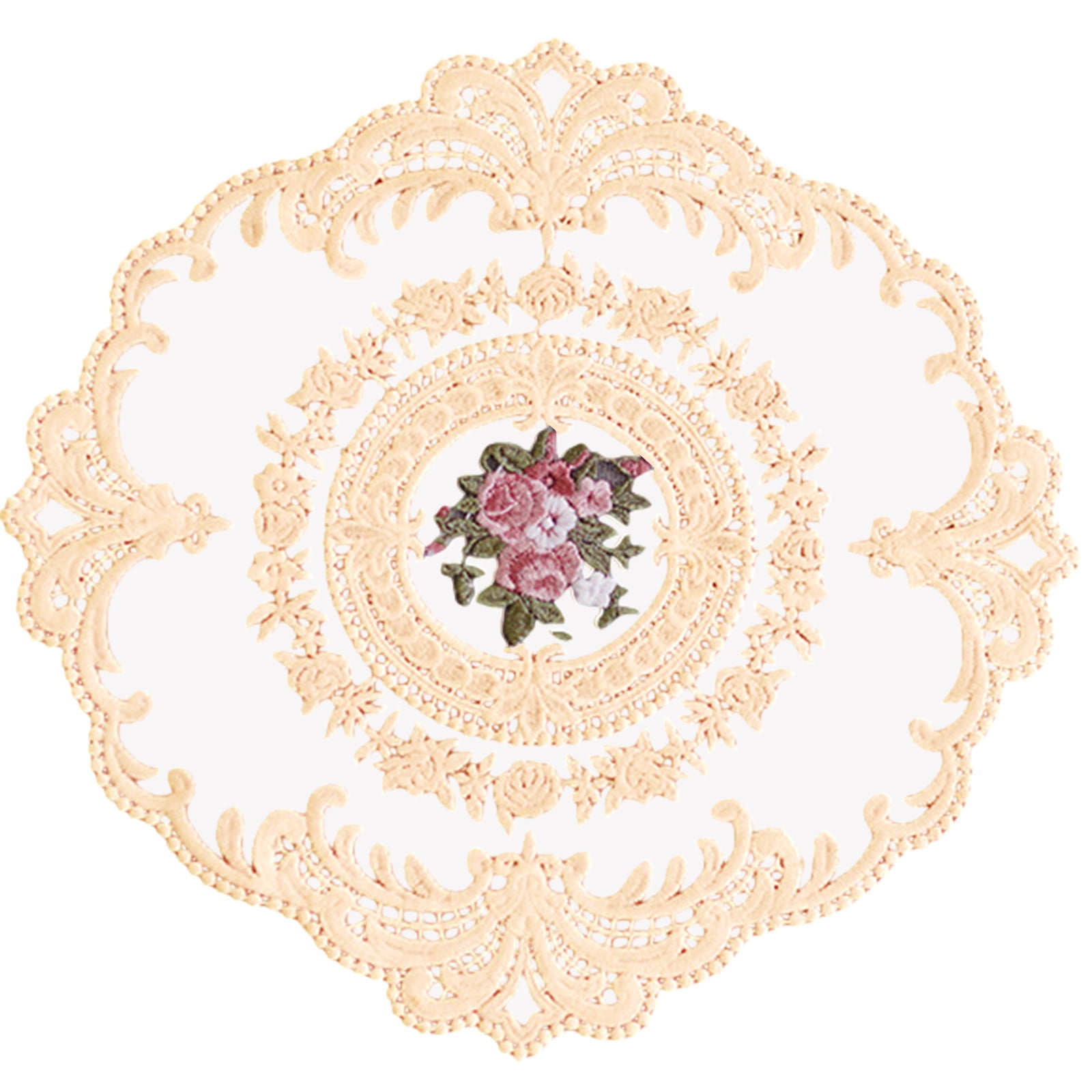 4pcs Round Embroidered Lace Floral Fabric Coffee Dining Table Placemats Kitchen 