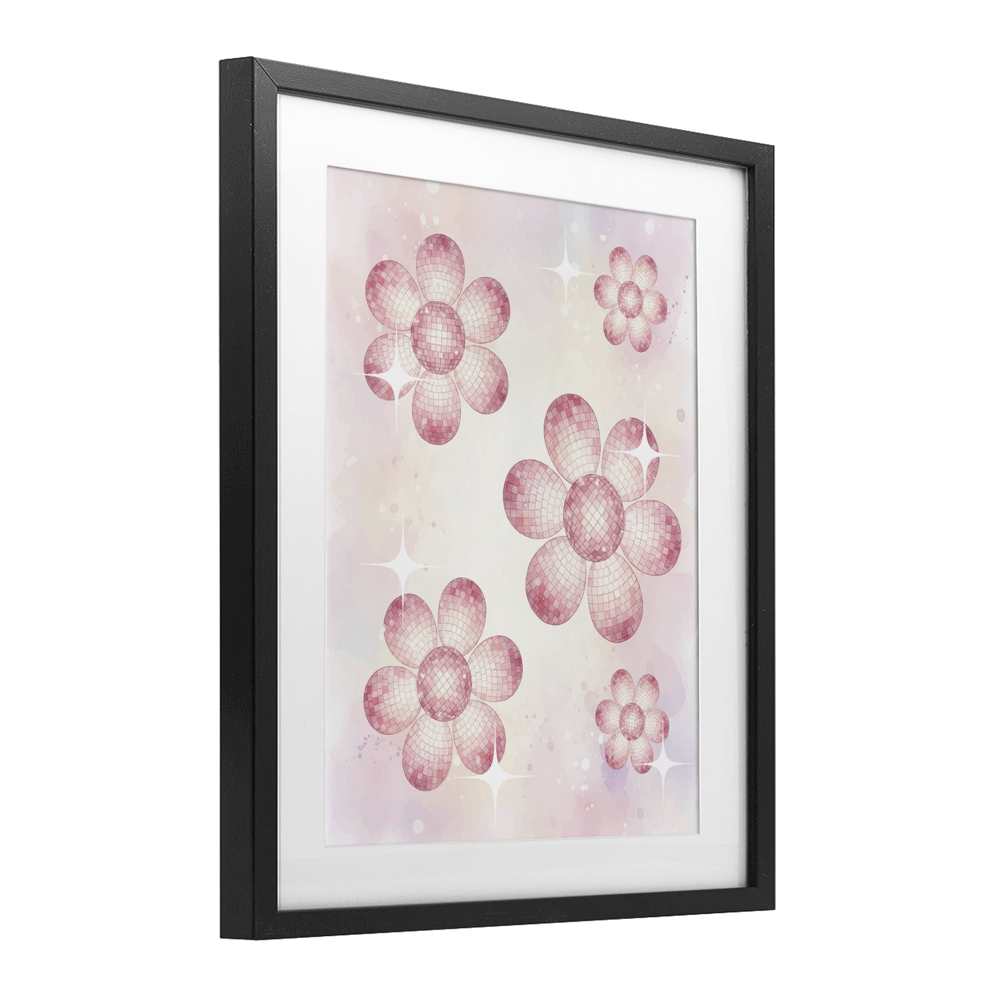 Stupell Industries Disco Ball Floral Patterns Black Framed Print Under Glass, design by Lil' Rue