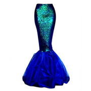 Quesera Women's Mermaid Tail Costume Sequin Maxi Skirt Cosplay Party Dress Blue