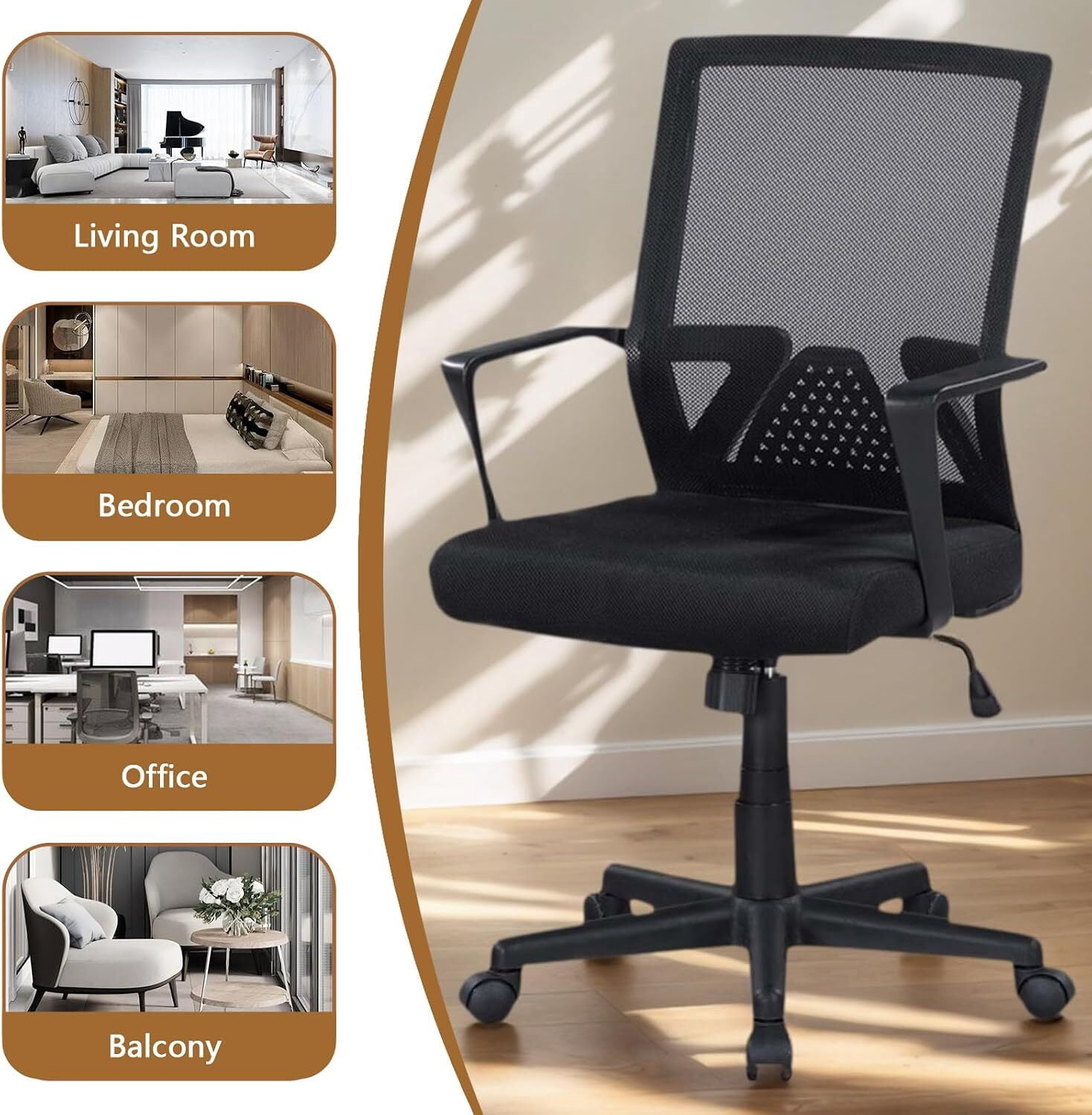 Ergonomic Black Mesh Office Chair with Adjustable Lumbar Support, Tall Swivel Rolling Computer Desk Chair for Home Work & Study