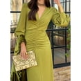 thumbnail image 5 of Women'S Fall Winter Mermaid Cocktail Dresses Long Sleeve V Neck Bodycon Maxi Ruched Waist Dress Yellow-Green XL, 5 of 9