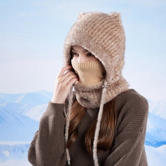Women's One-Piece Beanie Hat Scarf - Winter Warm Hooded Pullover For Skiing, Snow, Outdoor Activities (Multiple Colors)