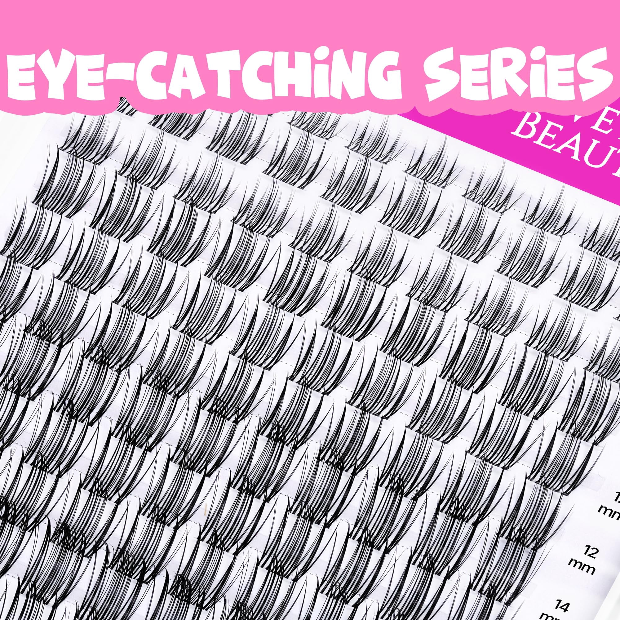 VEYESBEAUTY Sweetie Lash Clusters 140pcs, Soft Fluffy Individual Lashes with Invisible Band, False Eyelashes Reusable up to 7 Days Lash Tray