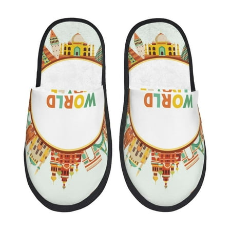 

Adobk World Travel3 Print Slippers Indoor Outdoor Retro Slippers House Soft Fluffy Slides Cushion Furry Slippers-Large