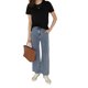 thumbnail image 5 of Camiseta de mujer Verano Cuello redondo Manga corta Color sólido Top casual, Negro, L Inevent AP001478-02B, 5 of 7
