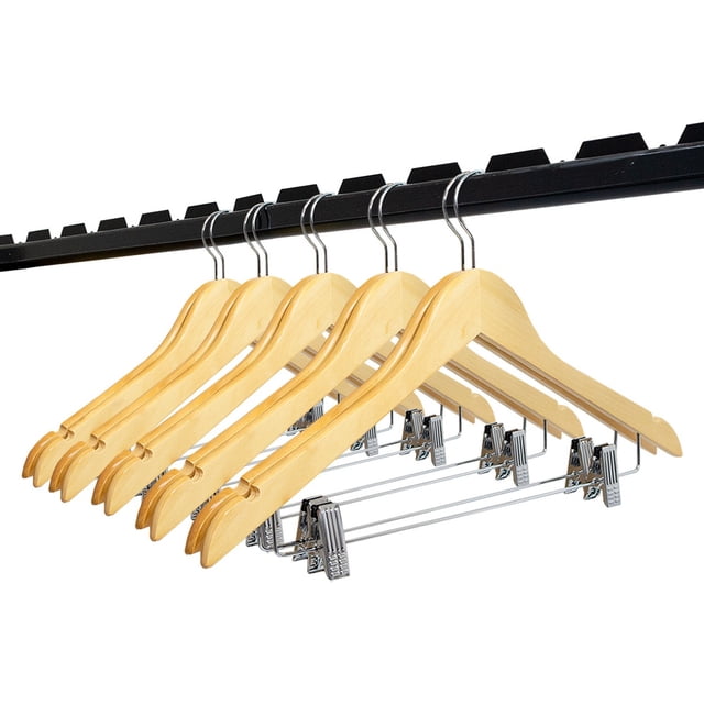 JAUZ IMPROVEMENT Pack 30 Ganchos de Madera para Ropa Con Barra de Metal y Clips (J0281)