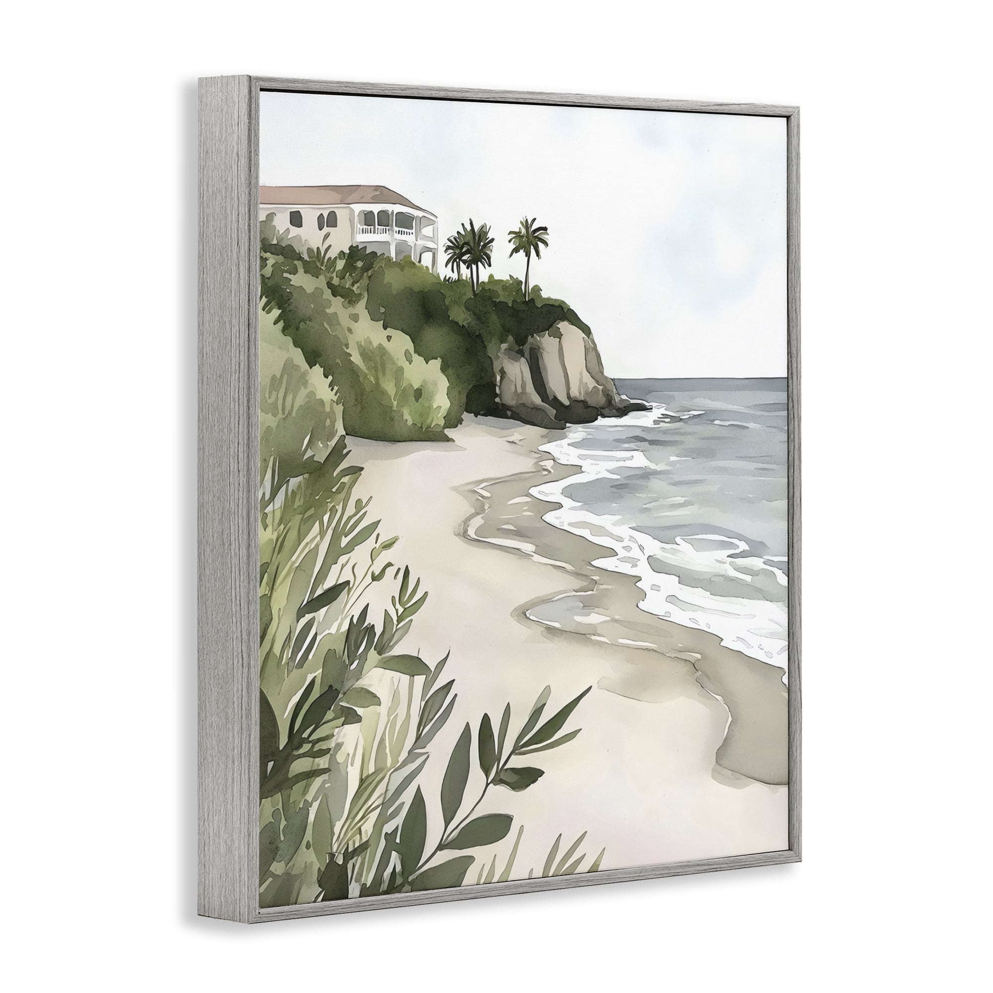 Stupell Industries Coastal Calm Villa on Bluff Gray Framed Giclee Art, design by Riley B