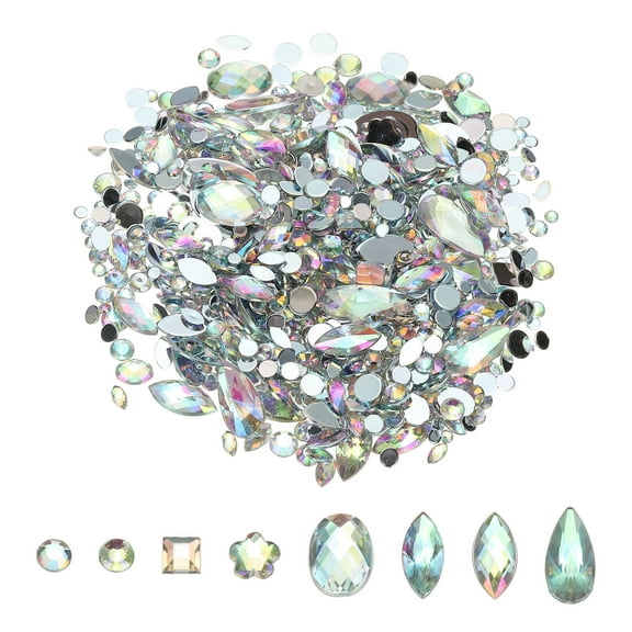 500Pcs AB Colorful Crystal Rhinestones, Gems Rhinestones Flatback Acrylic Gemstone Jewel for DIY (White AB)