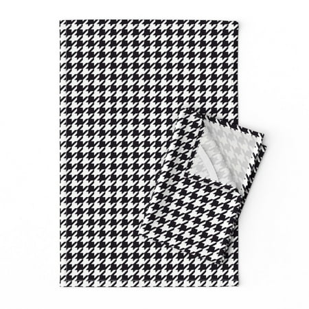 

Printed Tea Towel Linen Cotton Canvas - Houndstooth Plaid Check Vintage Geometric Black White Mendi Hounds Tooth Checks Pattern Print Decorative Kitchen Towel by Spoonflower