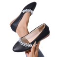 thumbnail image 6 of IEMIEMIEM Womens Rhinestone Ballet Flats Pearl Round Toe Flat Shoes Comfortable Soft Leather Slip On Daily Dress Ballet Flats Black 6.5 Wide, 6 of 6