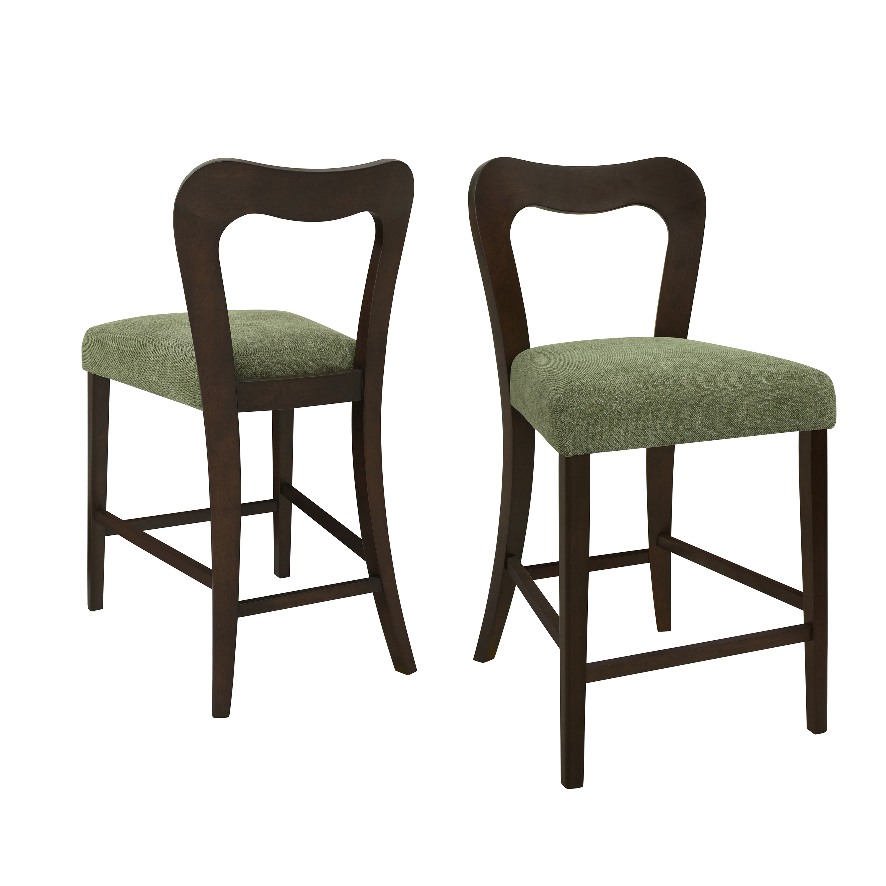 Euroco Counter Stools Set of 2, Upholstered Bar Stools Kitchen Island Chairs with Wooden Frame,Dark Brown & Green