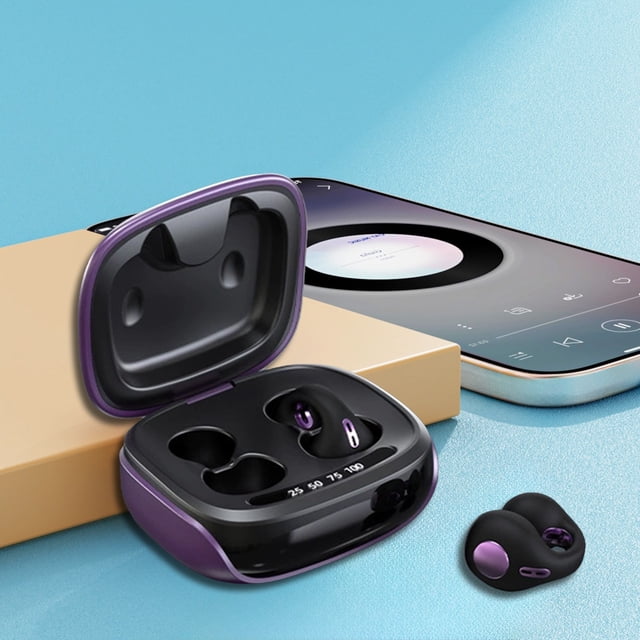 Lunxisen 4 Pcs Clip On Bluetooth Earpiece Bone Conduction LED Display Long Battery Life for Music Calls Workout Running