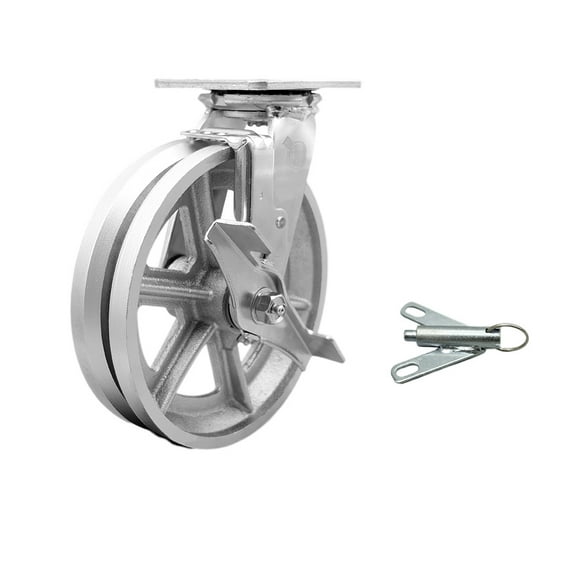 8 Inch V Groove Semi Steel Caster with Roller Bearing and Brake/Swivel Lock SCC