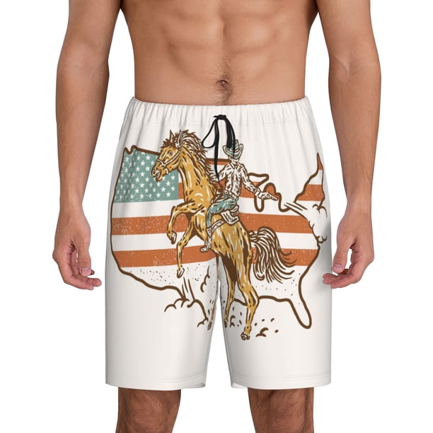 Balery Vintage Wild West Cowboy Pantalones cortos de pijama de punto de algodón para hombre con cinturilla y bolsillos-X-Large