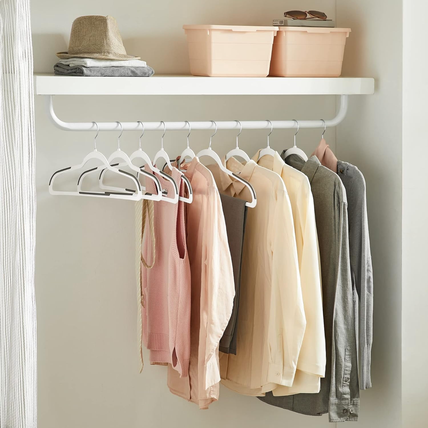 cozymood 30-Pack Clothes Hangers, Heavy-Duty Plastic Hangers Non-Slip , Sturdy Hangers Space-Saving, 360° Swivel Hook, for Coats,Pants, White & Dark Gray