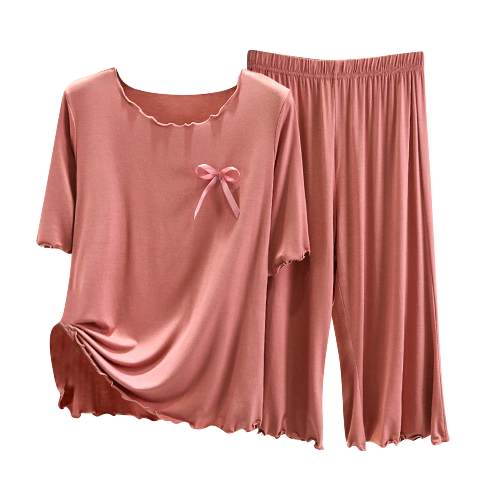 BONIXOOM Matching Christmas Pajamas For Couples Womens Christmas Pajamas Sleepwear None Short Sleeve Solid Sleepwear Sets Pink M