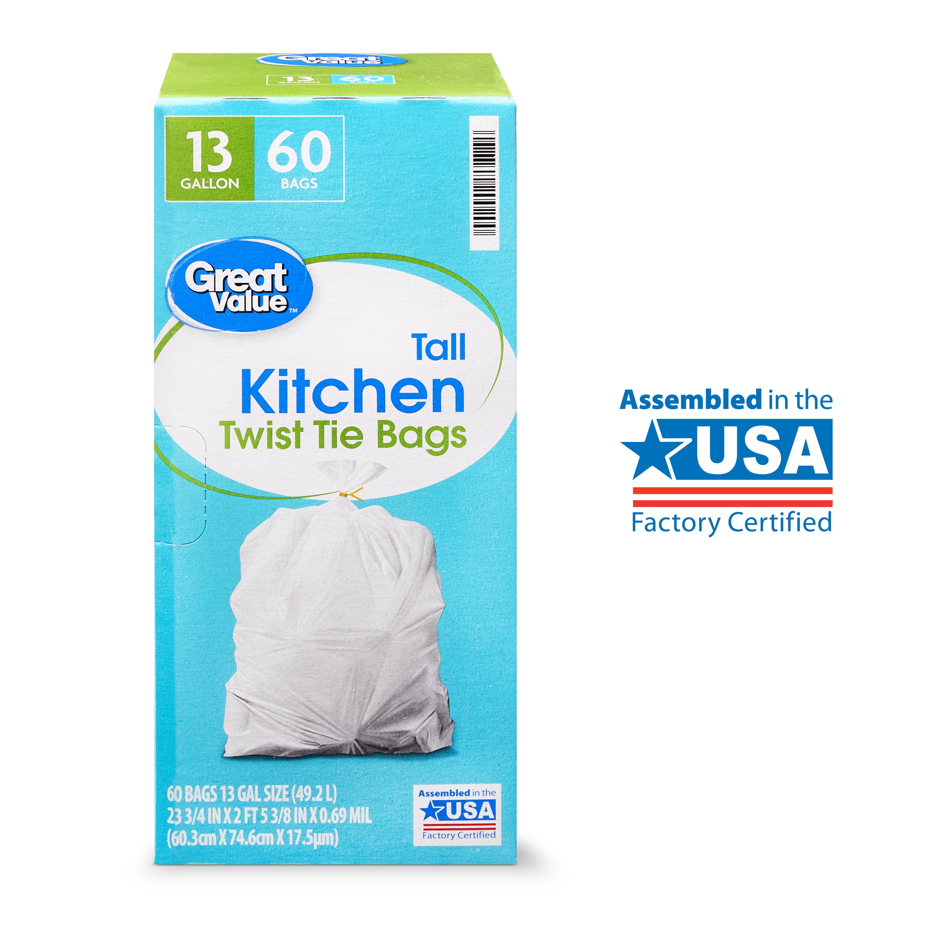Trash Bags - 13 Gallon - Twist Tie - Tall Kitchen Bag - White