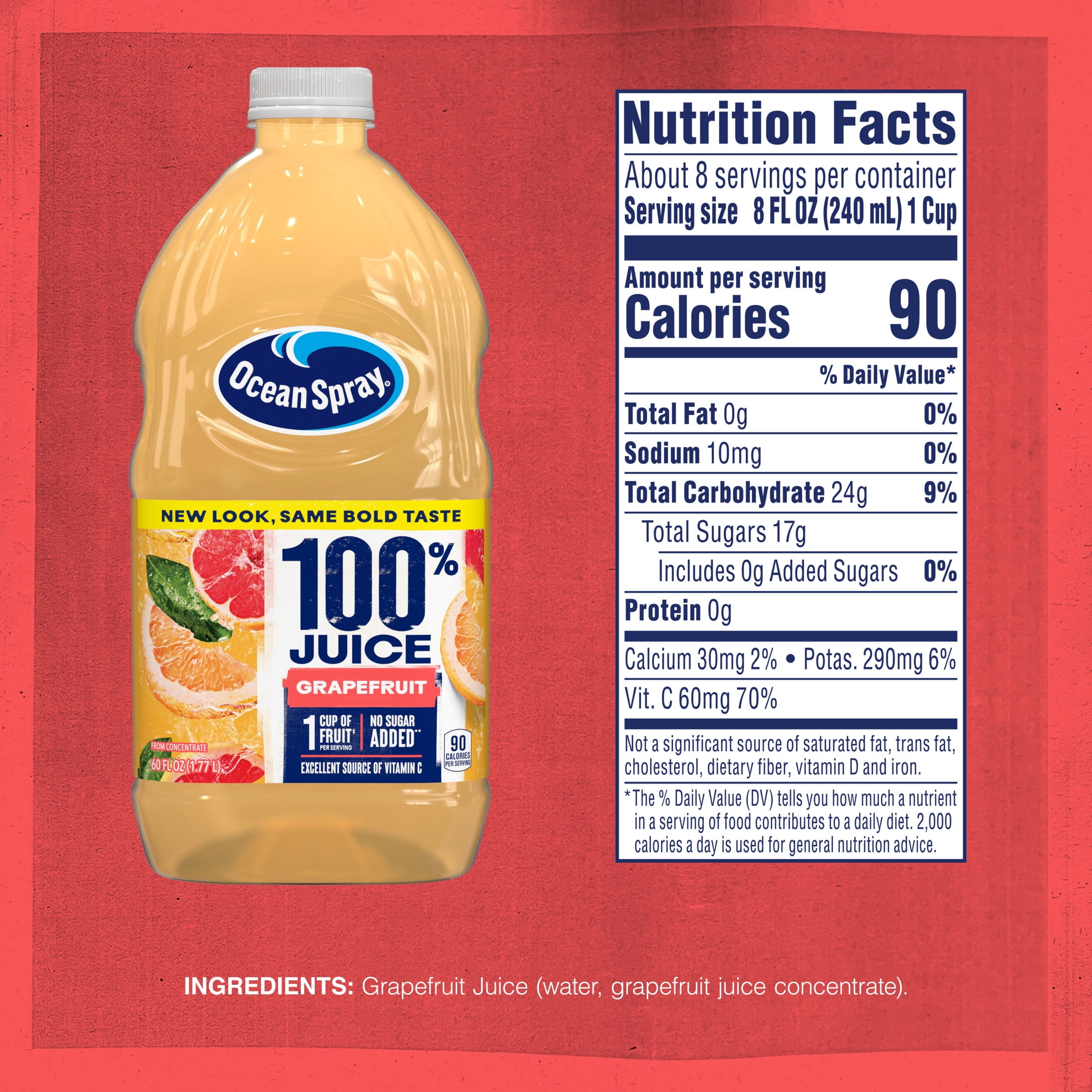 (3 pack) Ocean Spray® 100% Grapefruit Juice, 100% Juice, 60 fl oz Bottle