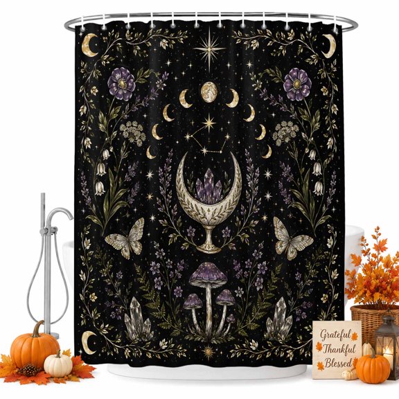 Farmhouse Flowers Leaves Shower Curtain Set - 72" x 78" Washable Bathtub Curtain with 12 Hooks, Retro Botanical Moon Butterfly Waterproof Fabric Stall Shower Curtains for Bathroom/Bathtub Décor