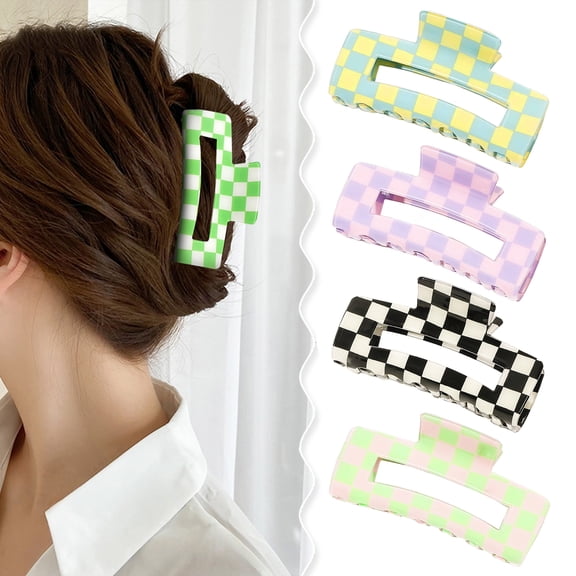 batmeuy 1/4Pcs Women Hair Claws Strong Fixation Plaid Pattern Design Hair Clips Versatile Lattice Hair Accessories