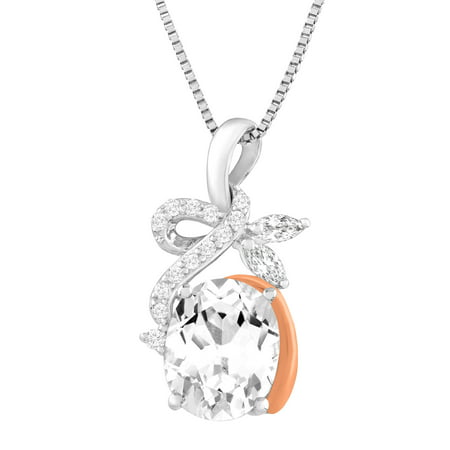 Duet 3 7/8 ct Created White Sapphire Pendant Necklace in Sterling Silver & 10kt Rose Gold