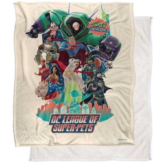 Dc League of Super Pets Blanket, 50"x60" City of Heroes Silky Touch Sherpa Back Super Soft Throw Blanket