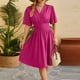 thumbnail image 4 of Vestido de mujer con cuello en V y mangas acampanadas - Color liso - Ajuste a la cintura - Vestido informal/de fiesta de poliéster - Para todas las estaciones, 4 of 5